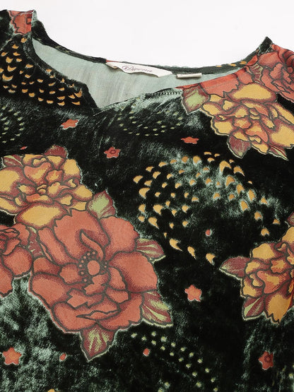 Green Burn Out Velvet Kurta Haram Pant With Organza Dupatta | LASVINI - Redefining Indian Fashion with Elegance