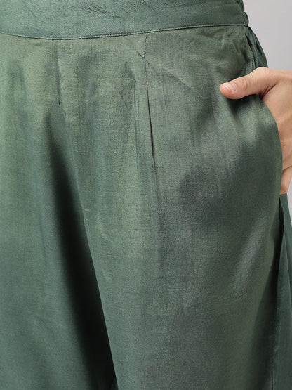 Green Burn Out Velvet Kurta Harem Pant With Organza Dupatta | LASVINI - Redefining Indian Fashion with Elegance