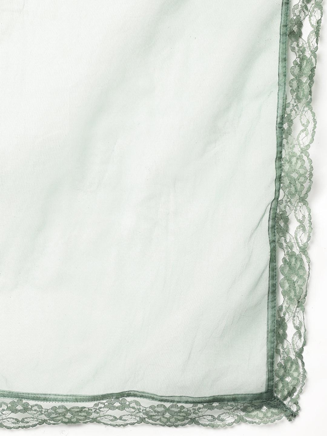 Green Burn Out Velvet Kurta Haram Pant With Organza Dupatta | LASVINI - Redefining Indian Fashion with Elegance