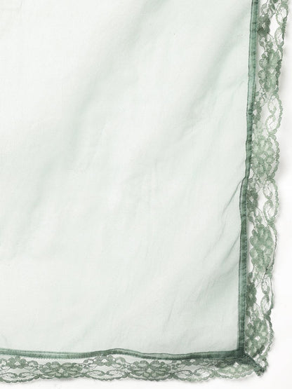 Green Burn Out Velvet Kurta Haram Pant With Organza Dupatta | LASVINI - Redefining Indian Fashion with Elegance