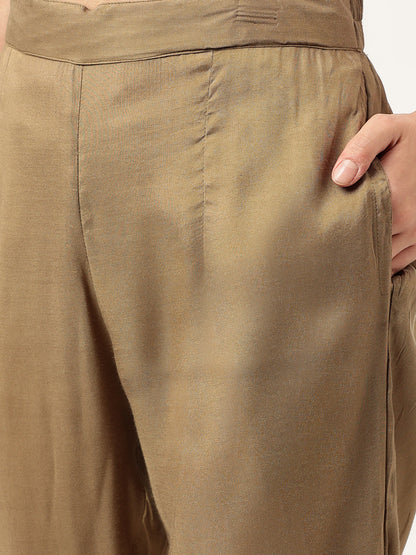Olive Embroidered Cotton Kurta Trouser With Dupatta Set | LASVINI - Redefining Indian Fashion with Elegance