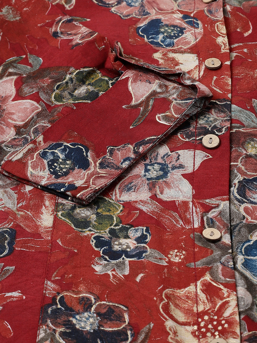 Women Maroon Floral Printed Modal A-Line Shirts Style Top | LASVINI - Redefining Indian Fashion with Elegance