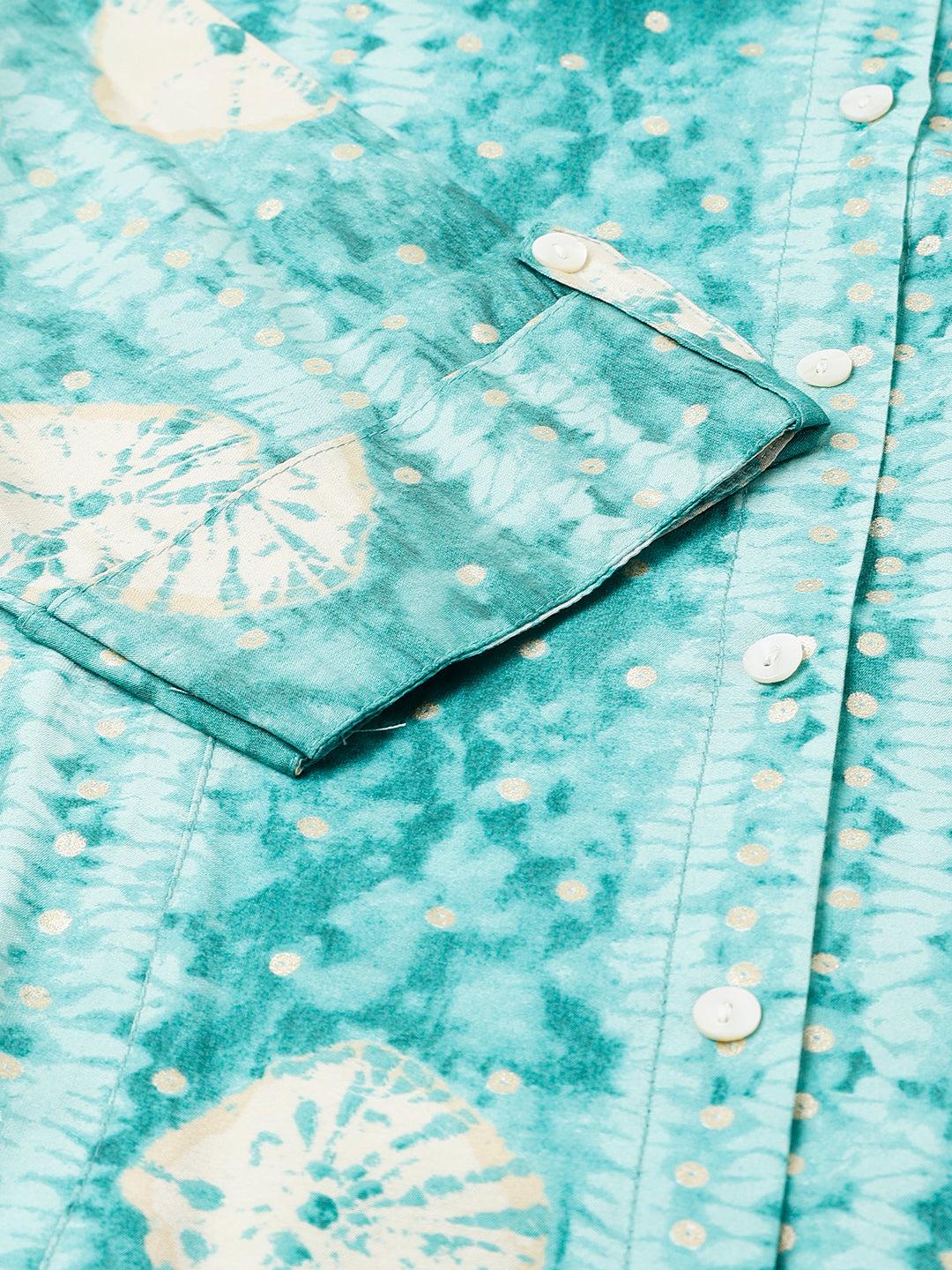 Women Sea Green Abstract Printed Modal A-Line Shirts Style Top | LASVINI - Redefining Indian Fashion with Elegance