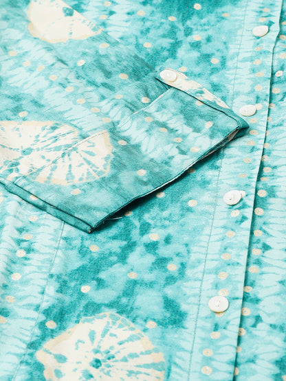 Women Sea Green Abstract Printed Modal A-Line Shirts Style Top | LASVINI - Redefining Indian Fashion with Elegance