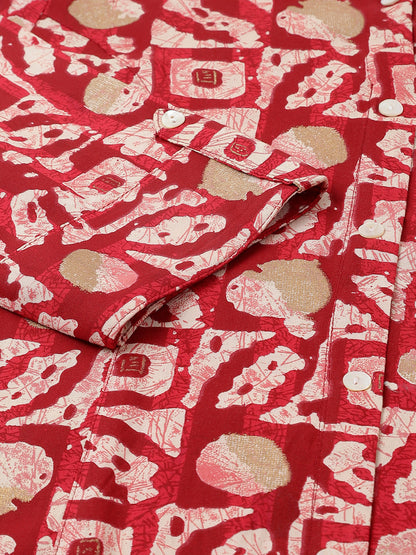 Women Red Abstract Printed Rayon A-Line Shirts Style Top | LASVINI - Redefining Indian Fashion with Elegance