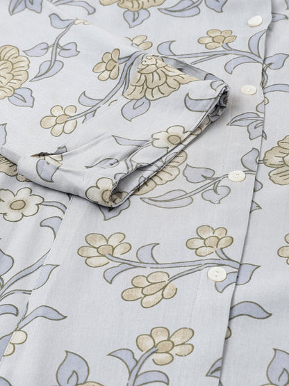 Women Dusty Blue Floral Printed Rayon A-Line Shirts Style Top | LASVINI - Redefining Indian Fashion with Elegance