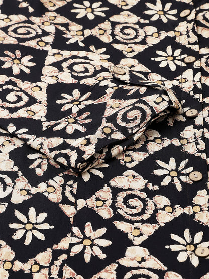 Women Black Floral Printed Rayon A-Line Shirts Style Top | LASVINI - Redefining Indian Fashion with Elegance
