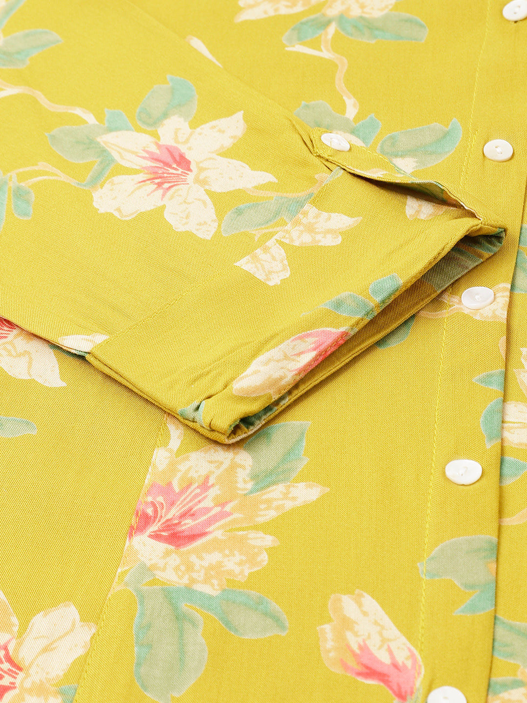 Women Yellow Floral Printed Rayon A-Line Shirts Style Top | LASVINI - Redefining Indian Fashion with Elegance