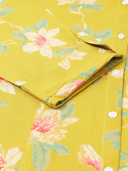 Women Yellow Floral Printed Rayon A-Line Shirts Style Top | LASVINI - Redefining Indian Fashion with Elegance