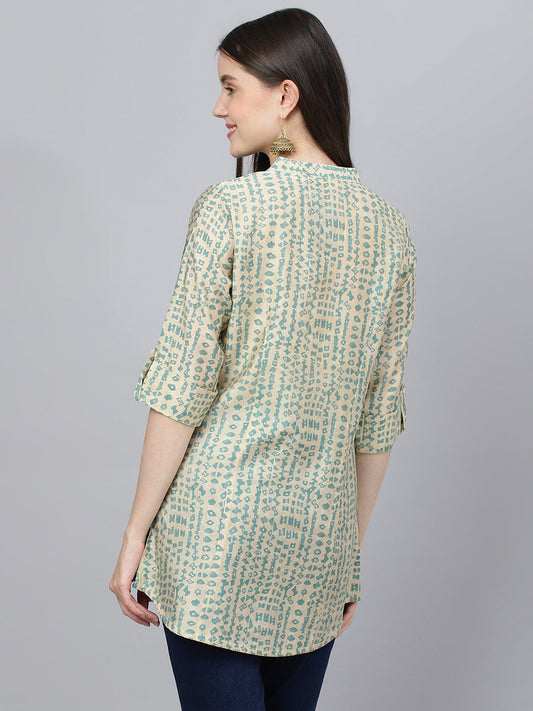 Women Cream Abstract Printed Modal A-Line Shirts Style Top | LASVINI - Redefining Indian Fashion with Elegance