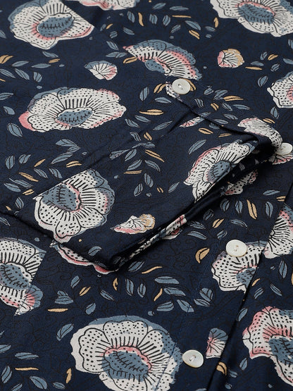 Women Blue Floral Printed Rayon A-Line Shirts Style Top | LASVINI - Redefining Indian Fashion with Elegance