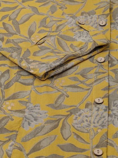 Women Mustard Floral Printed Rayon A-Line Shirts Style Top | LASVINI - Redefining Indian Fashion with Elegance