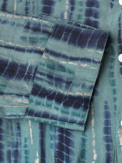 Teal Floral Printed Muslin A-Line Shirt Style Top | LASVINI - Redefining Indian Fashion with Elegance