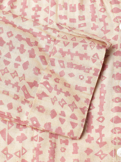 Beige Floral Printed Muslin A-Line Shirt Style Top | LASVINI - Redefining Indian Fashion with Elegance
