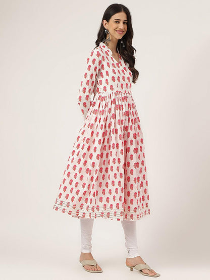 White And Red Floral Printed Angarakha Kurta | LASVINI - Redefining Indian Fashion with Elegance