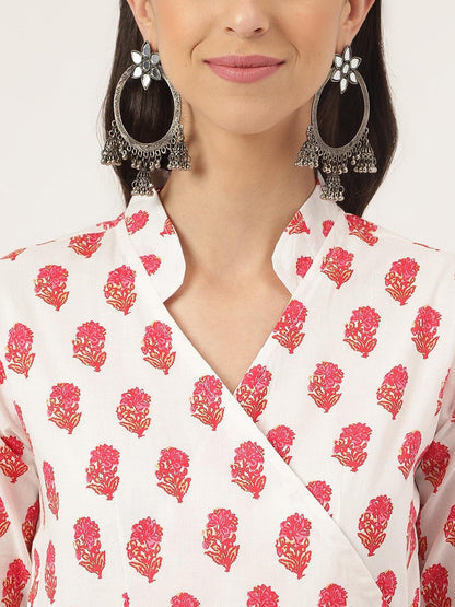 White And Red Floral Printed Angarakha Kurta | LASVINI - Redefining Indian Fashion with Elegance