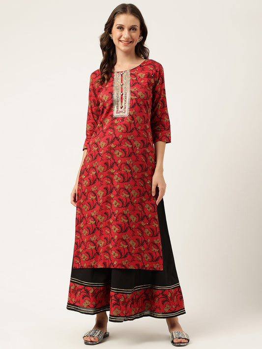 Floral Printed Cotton Kurta With Sharara Set | LASVINI - Redefining Indian Fashion with Elegance