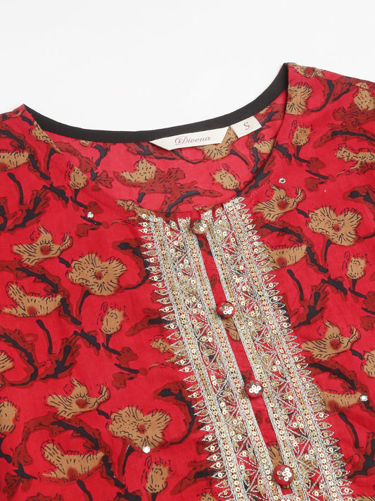 Floral Printed Cotton Kurta With Sharara Set | LASVINI - Redefining Indian Fashion with Elegance
