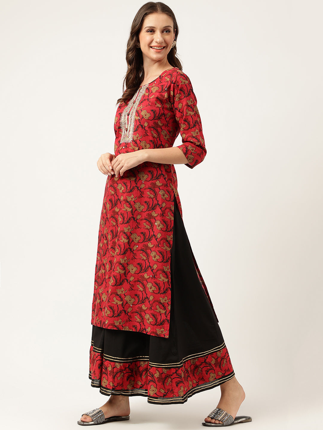 Floral Printed Cotton Kurta With Sharara Set | LASVINI - Redefining Indian Fashion with Elegance