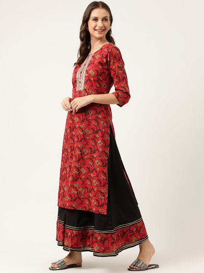 Floral Printed Cotton Kurta With Sharara Set | LASVINI - Redefining Indian Fashion with Elegance