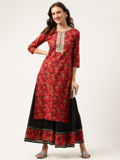 Floral Printed Cotton Kurta With Sharara Set | LASVINI - Redefining Indian Fashion with Elegance