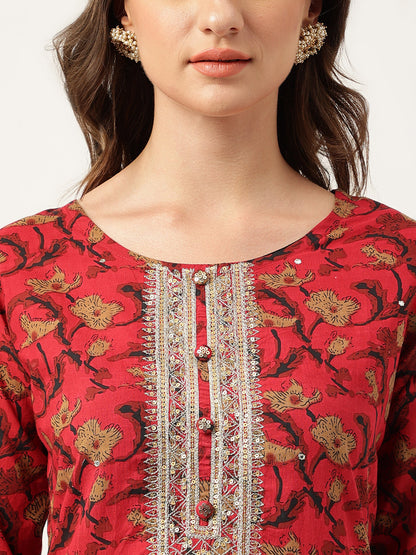 Floral Printed Cotton Kurta With Sharara Set | LASVINI - Redefining Indian Fashion with Elegance