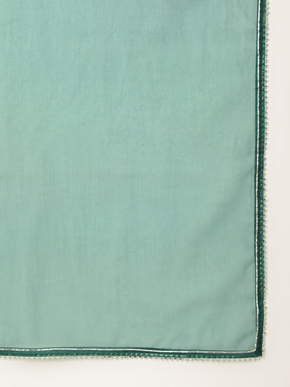 Sea Green Embroidered Chanderi Kurta, Trouser With Dupatta | LASVINI - Redefining Indian Fashion with Elegance