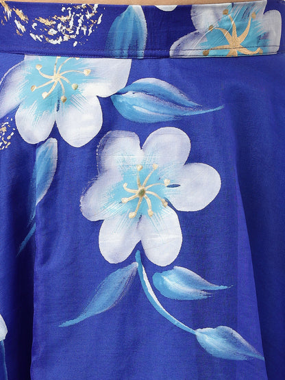 Blue Floral Hand Painted Lehenga & Blouse With Dupatta | LASVINI - Redefining Indian Fashion with Elegance