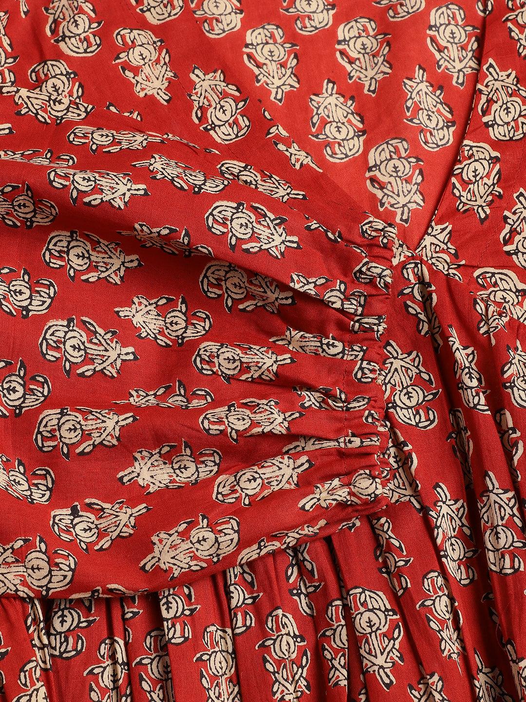 Red Floral Cotton Peplum Style Top | LASVINI - Redefining Indian Fashion with Elegance