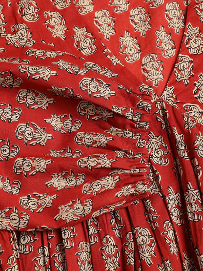 Red Floral Cotton Peplum Style Top | LASVINI - Redefining Indian Fashion with Elegance