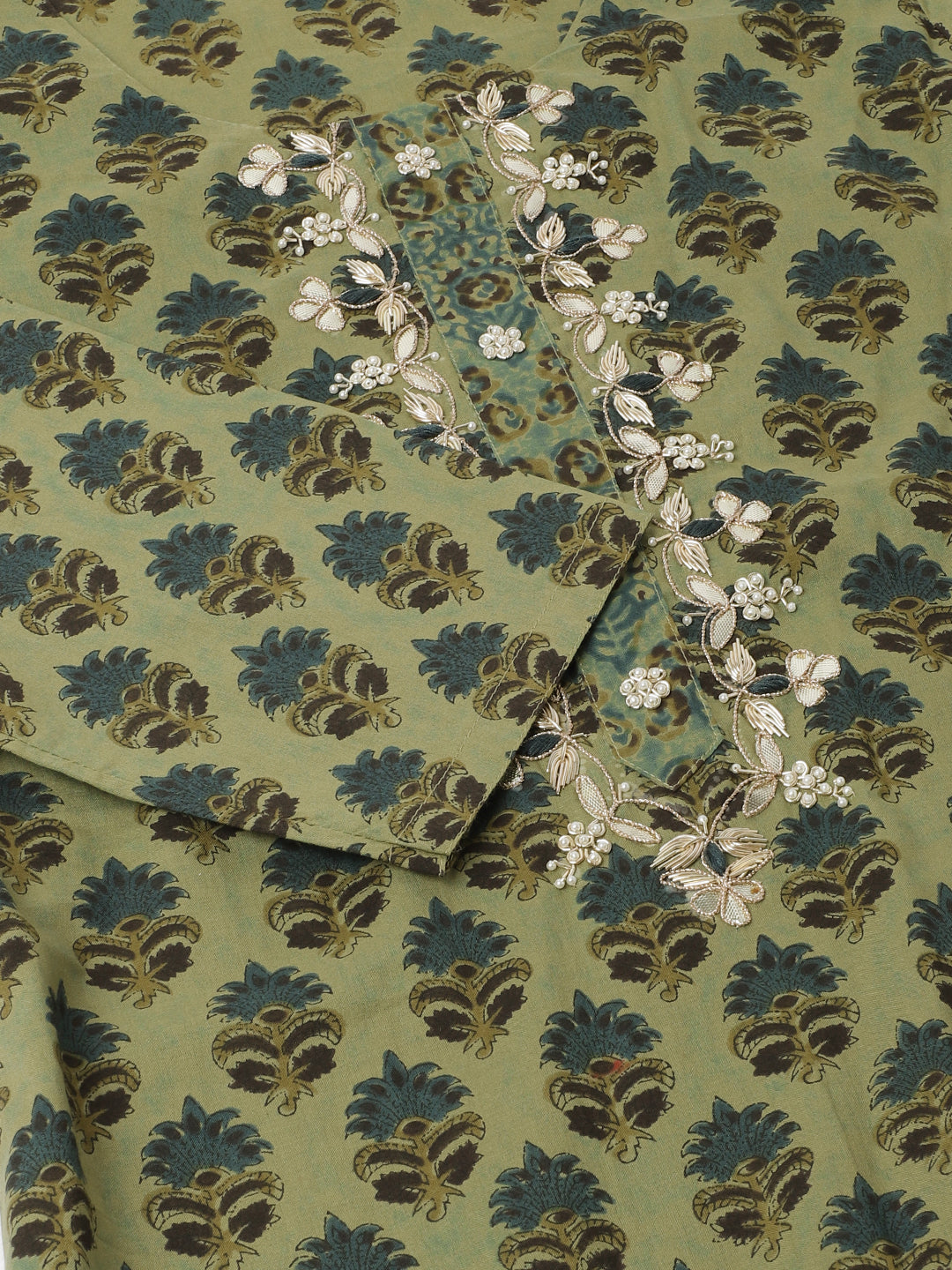 Women Green Floral Print Cotton Embroidered Kurta Set With Dupatta | LASVINI - Redefining Indian Fashion with Elegance