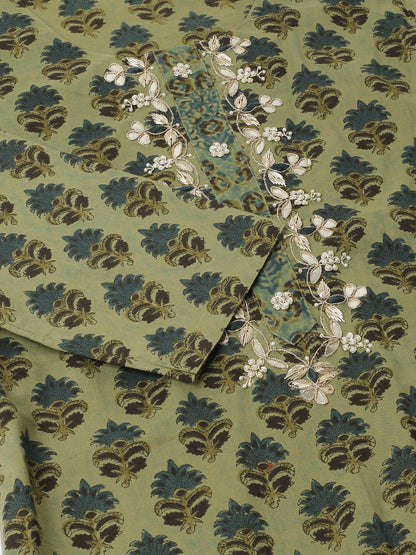 Women Green Floral Print Cotton Embroidered Kurta Set With Dupatta | LASVINI - Redefining Indian Fashion with Elegance