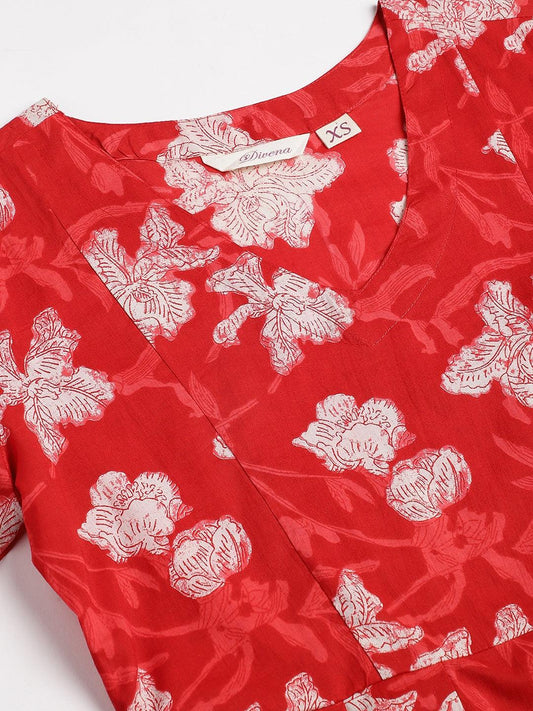 Red Cotton Peplum Top Pant Co-Ords Sets | LASVINI - Redefining Indian Fashion with Elegance