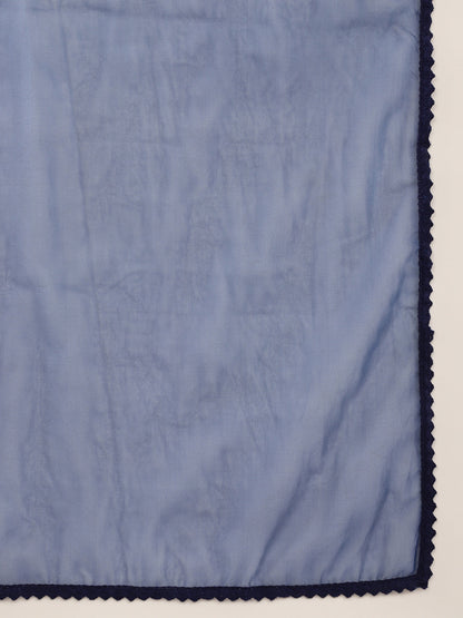 Women Blue Floral Burnout Velvet Kurta Set With Organza Dupatta | LASVINI - Redefining Indian Fashion with Elegance