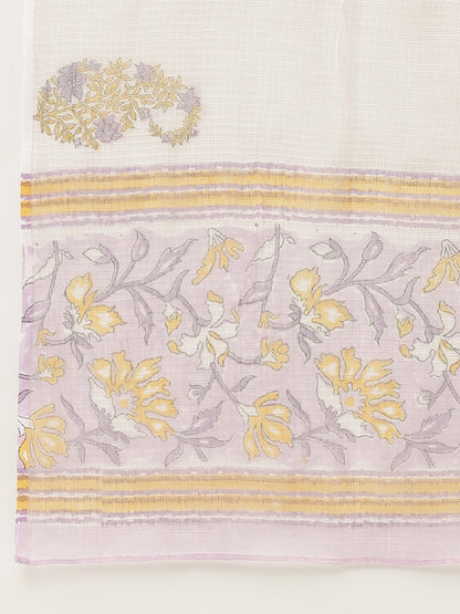 Lavender Printed Cotton Kurta, Trouser With Dupatta Set | LASVINI - Redefining Indian Fashion with Elegance