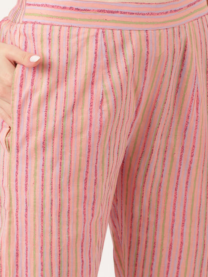 Pink Floral Print Cotton Kurta, Trouser With Dupatta | LASVINI - Redefining Indian Fashion with Elegance