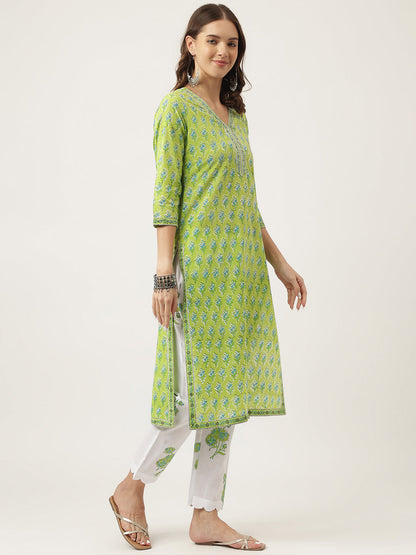 Green Floral Printed Kurta Trouser & Dupatta Set | LASVINI - Redefining Indian Fashion with Elegance