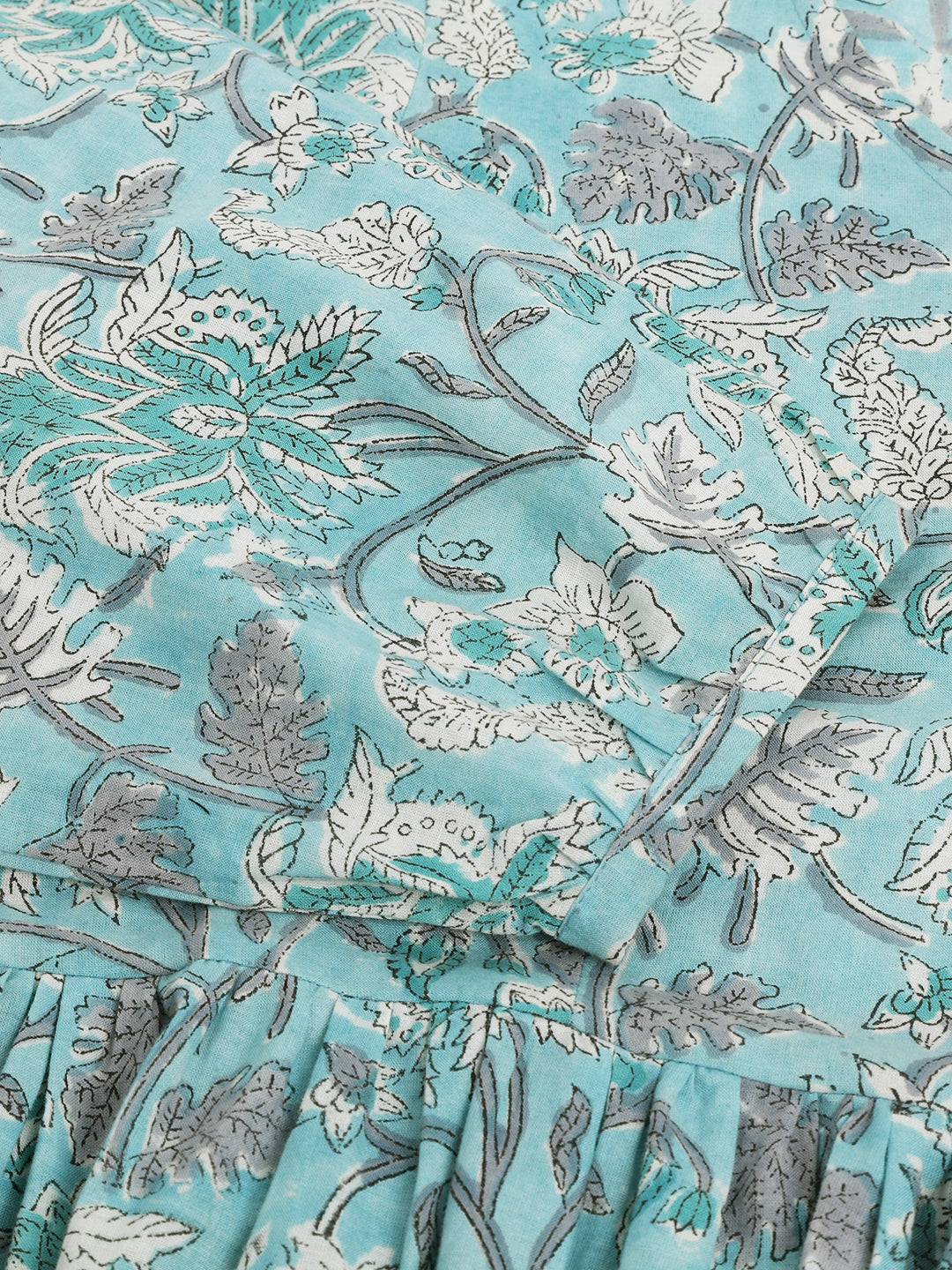 Light Blue Floral Printed Cotton Peplum Fit Top | LASVINI - Redefining Indian Fashion with Elegance