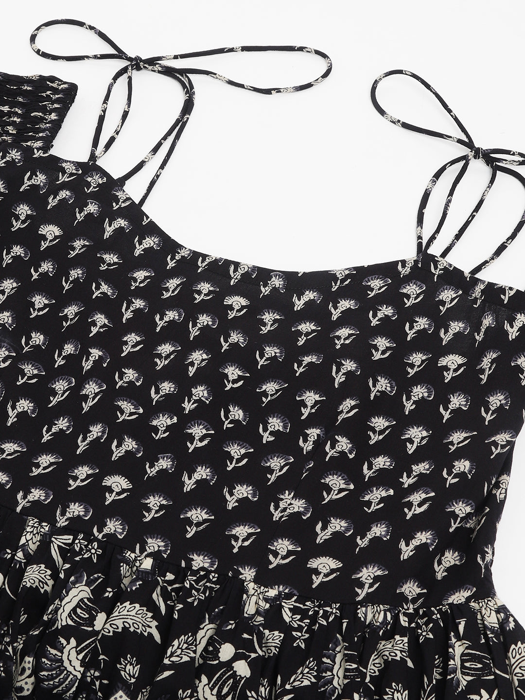 Floral Printed Cotton Cold Shoulder Ethnic Dress | LASVINI - Redefining Indian Fashion with Elegance