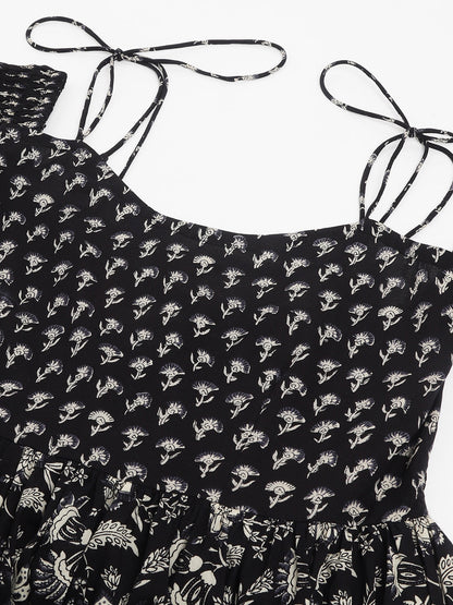 Floral Printed Cotton Cold Shoulder Ethnic Dress | LASVINI - Redefining Indian Fashion with Elegance