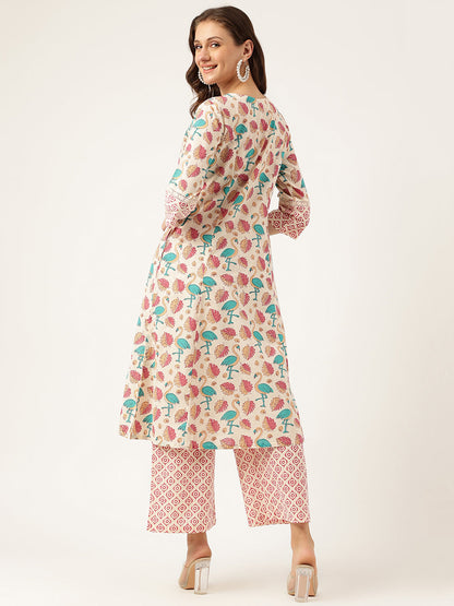Floral Cotton Kurta With Trouser Set | LASVINI - Redefining Indian Fashion with Elegance