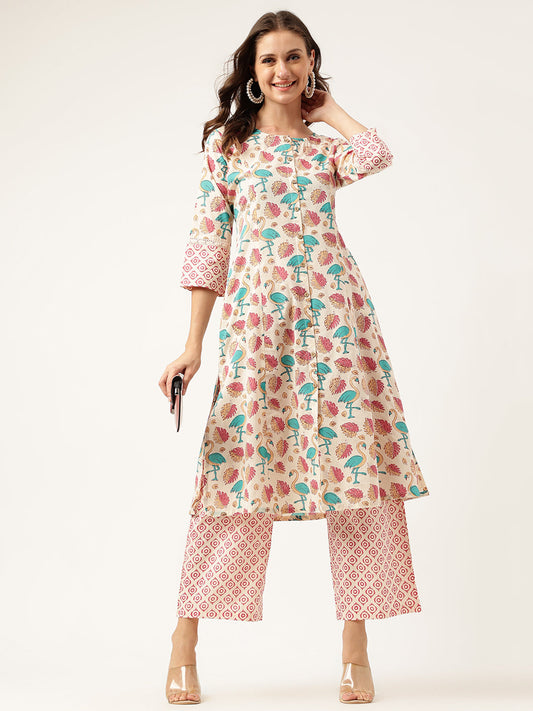 Floral Cotton Kurta With Trouser Set | LASVINI - Redefining Indian Fashion with Elegance