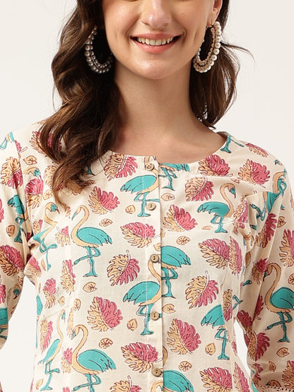 Floral Cotton Kurta With Trouser Set | LASVINI - Redefining Indian Fashion with Elegance