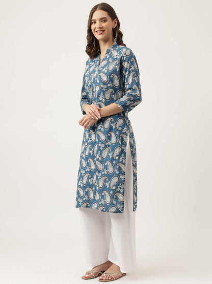 Paisley Print Straight Fit Cotton Kurta | LASVINI - Redefining Indian Fashion with Elegance