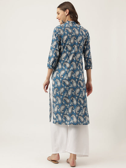 Paisley Print Straight Fit Cotton Kurta | LASVINI - Redefining Indian Fashion with Elegance