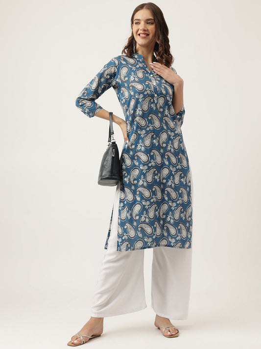 Paisley Print Straight Fit Cotton Kurta | LASVINI - Redefining Indian Fashion with Elegance