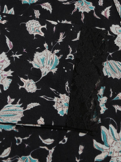 Black Floral Print Straight Fit Cotton Kurta | LASVINI - Redefining Indian Fashion with Elegance