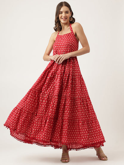 Floral Printed Cotton Ethnic Tired Dress | LASVINI - Redefining Indian Fashion with Elegance