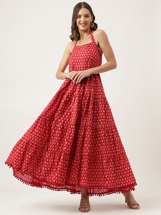 Floral Printed Cotton Ethnic Tired Dress | LASVINI - Redefining Indian Fashion with Elegance