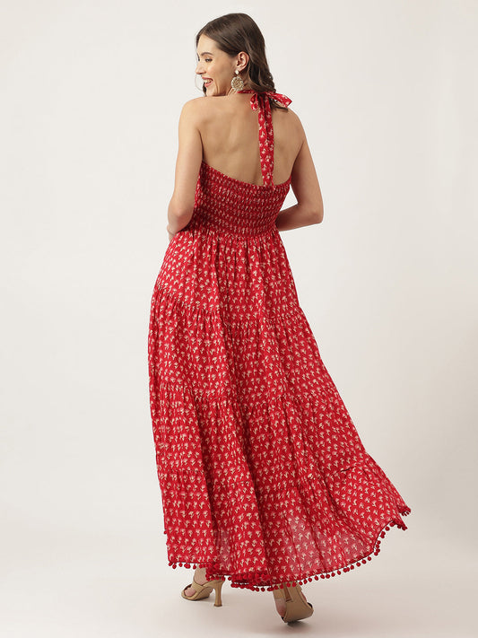 Floral Printed Cotton Ethnic Tired Dress | LASVINI - Redefining Indian Fashion with Elegance